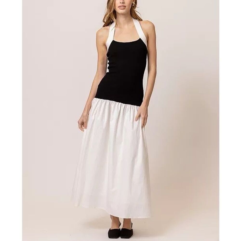 Line & Dot Women's Kohl Mixed-Media Halter-Neck Dress S NWT - Picture 2 of 8